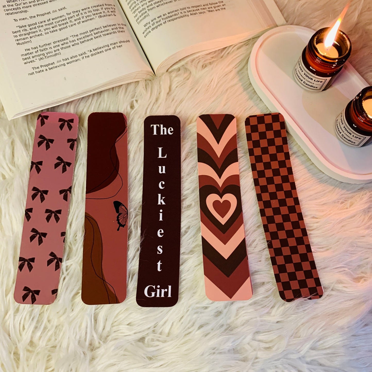 Brown Aesthetic Bookmarks – Set of 5 Minimalist Designs