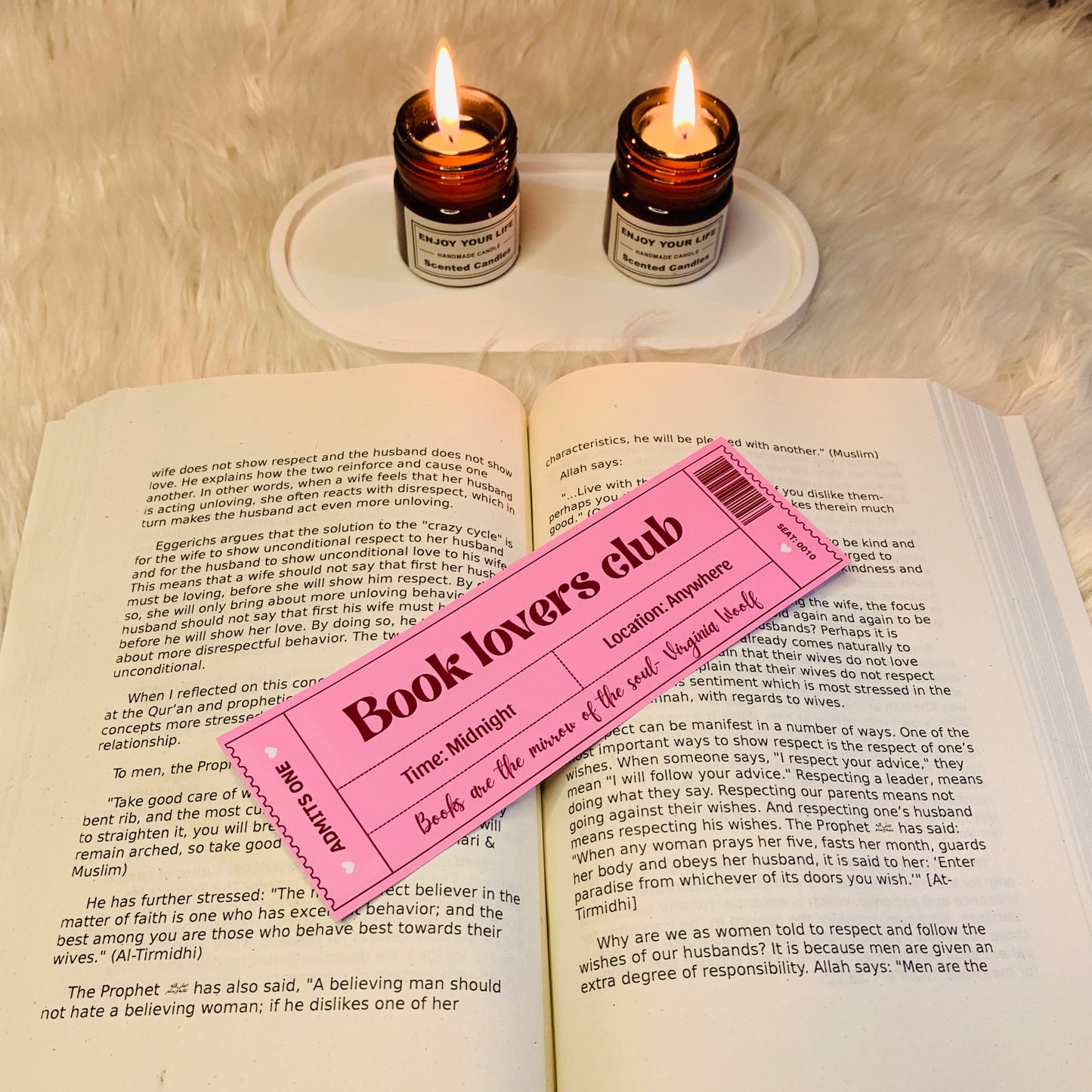 Book Lovers Club Bookmark – Pink Ticket Style Design