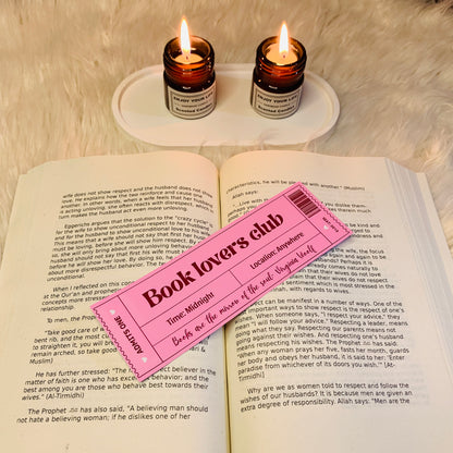 Book Lovers Club Bookmark – Pink Ticket Style Design