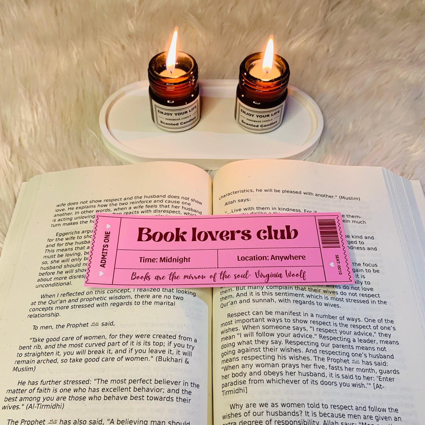 Book Lovers Club Bookmark – Pink Ticket Style Design